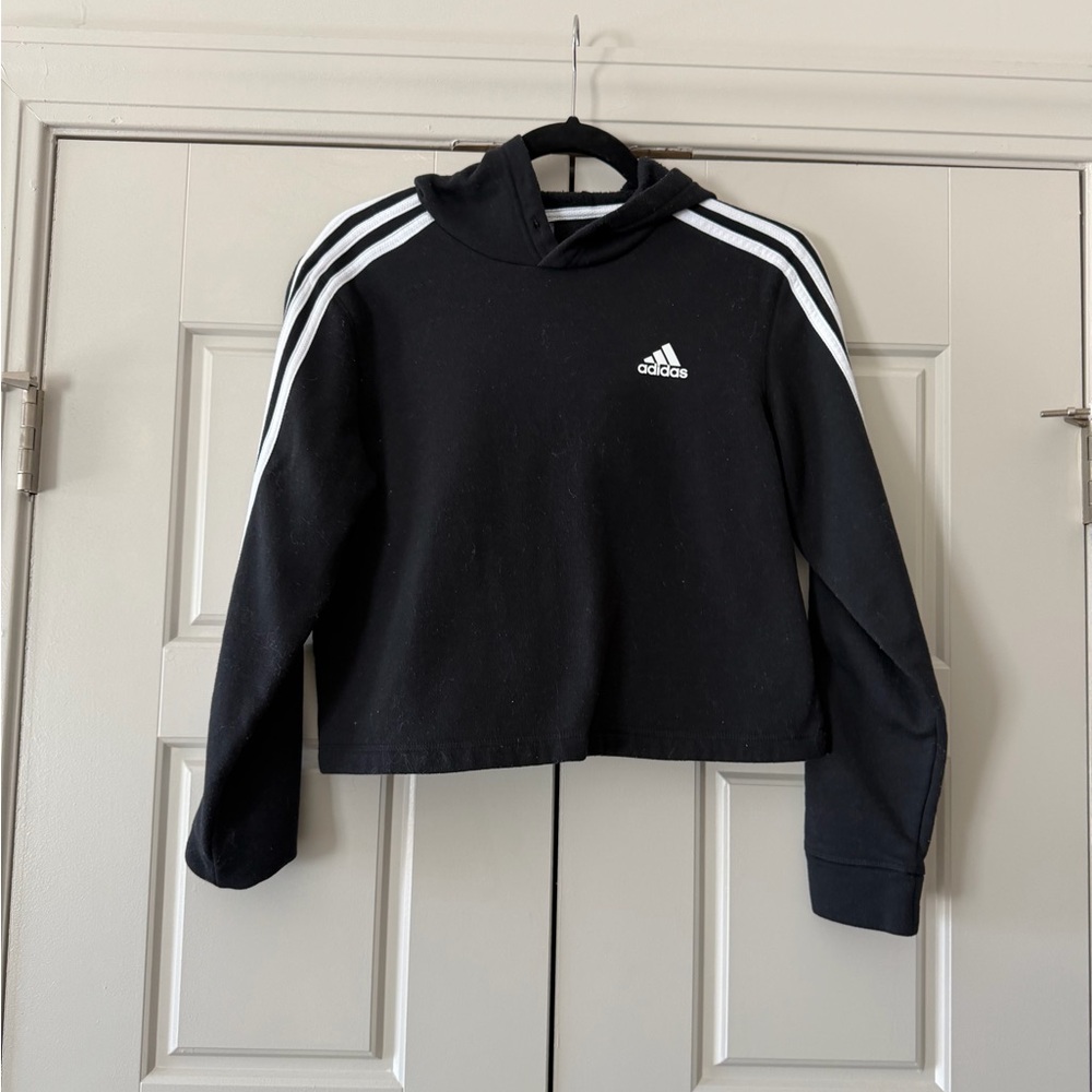 adidas Black Hoodie with White Shoulder Stripes